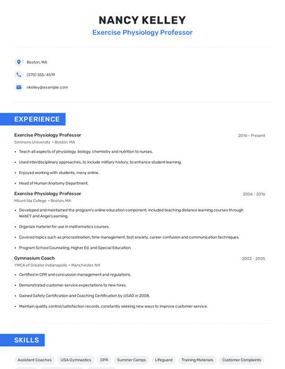 Exercise Physiology Professor Resume
