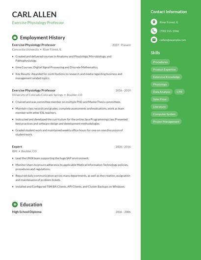 Exercise Physiology Professor Resume