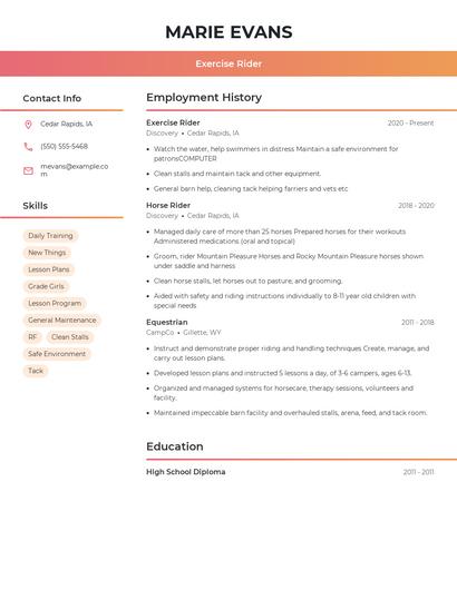 Exercise Rider Resume