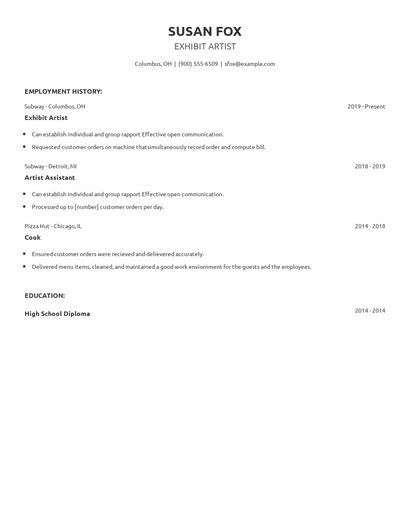 Exhibit Artist Resume