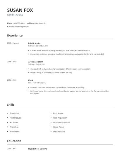 Exhibit Artist Resume