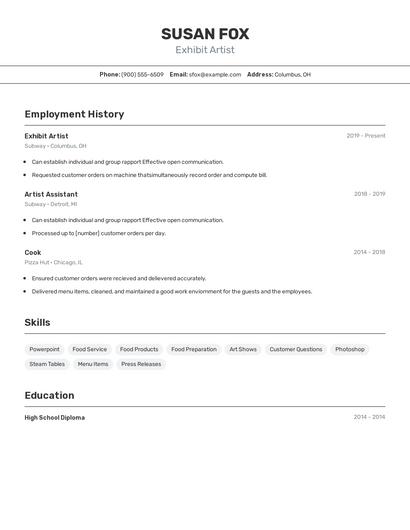 Exhibit Artist Resume