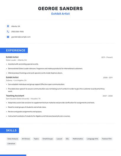 Exhibit Artist Resume