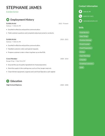 Exhibit Artist Resume