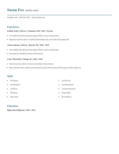 Exhibit Artist Resume