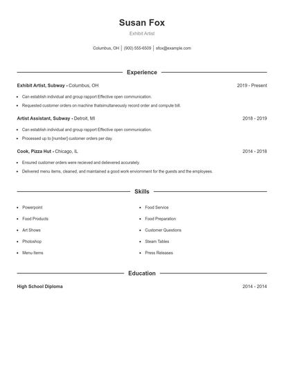 Exhibit Artist Resume