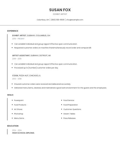 Exhibit Artist Resume