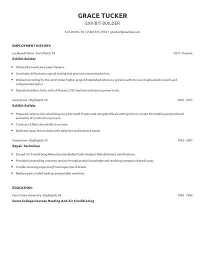 Exhibit Builder Resume