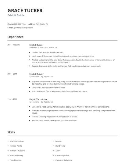 Exhibit Builder Resume