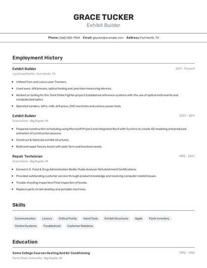 Exhibit Builder Resume