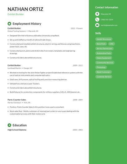 Exhibit Builder Resume