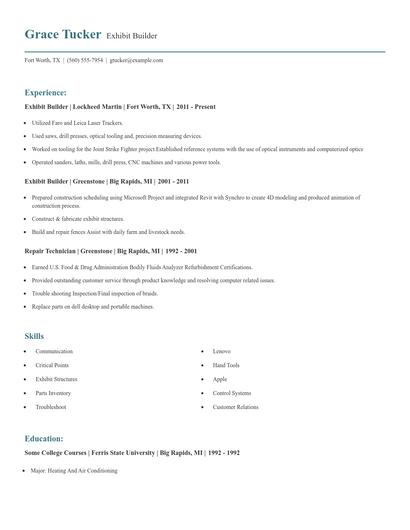 Exhibit Builder Resume