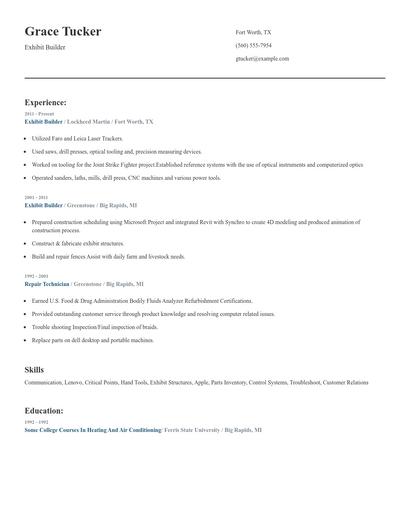 Exhibit Builder Resume