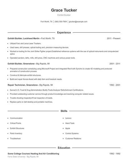 Exhibit Builder Resume