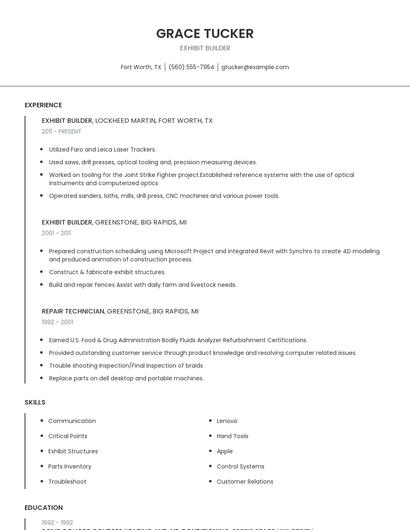 Exhibit Builder Resume