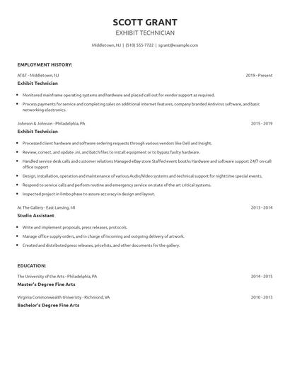 Exhibit Technician Resume