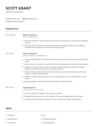 Exhibit Technician Resume