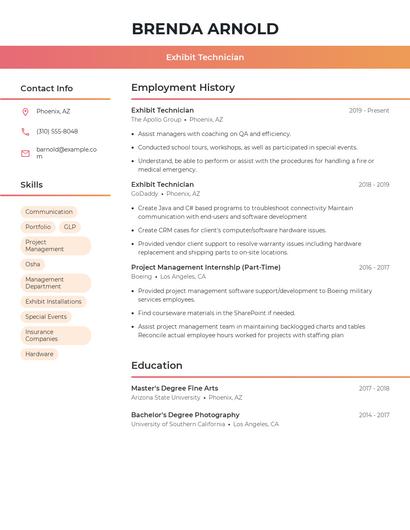 Exhibit Technician Resume
