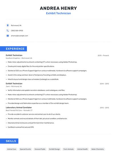 Exhibit Technician Resume