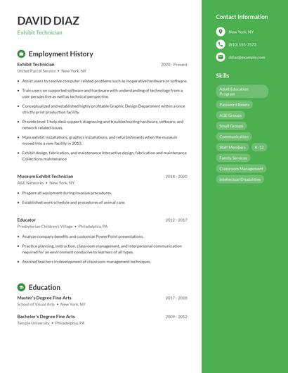 Exhibit Technician Resume