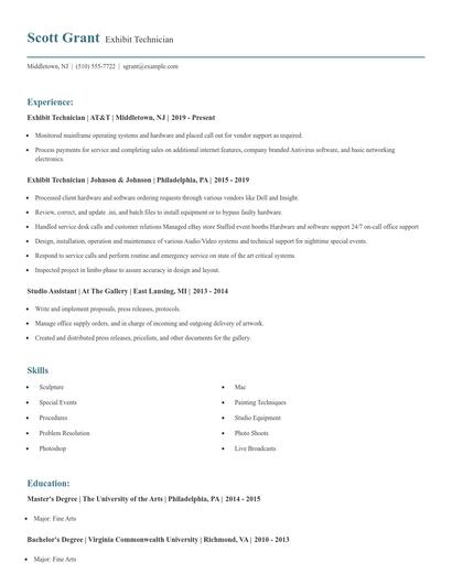 Exhibit Technician Resume