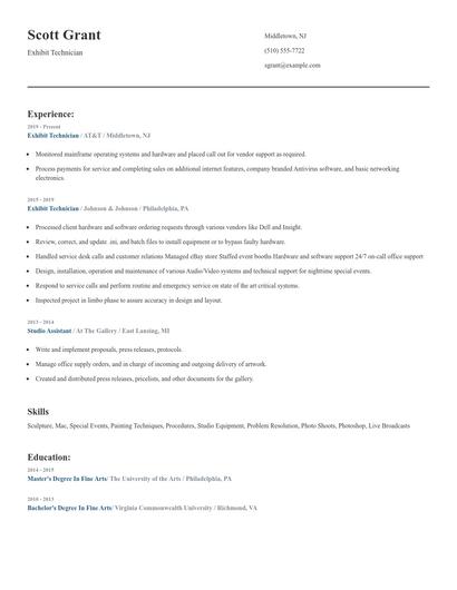 Exhibit Technician Resume