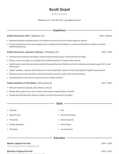 Exhibit Technician Resume