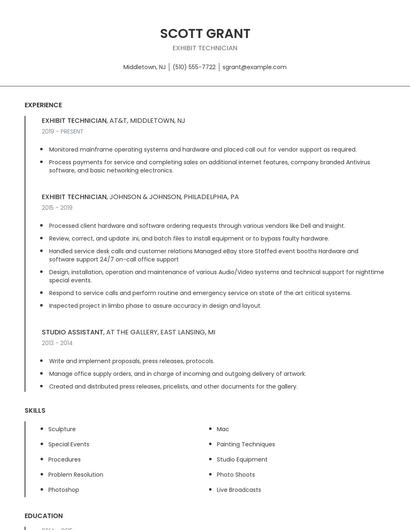Exhibit Technician Resume