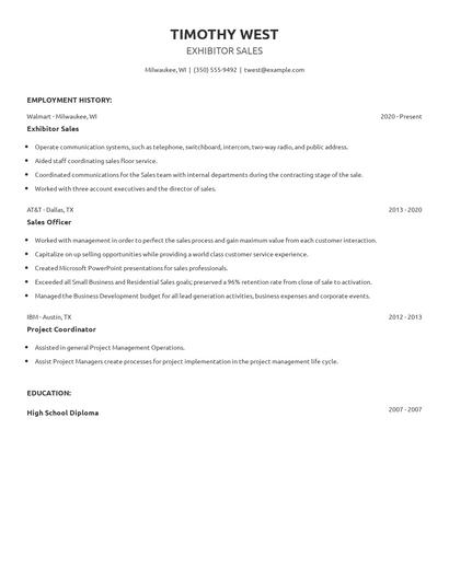 Exhibitor Sales Resume