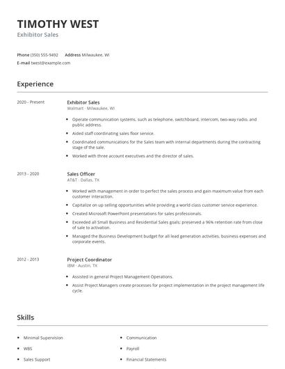 Exhibitor Sales Resume