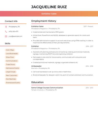 Exhibitor Sales Resume