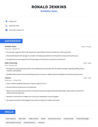 Exhibitor Sales Resume