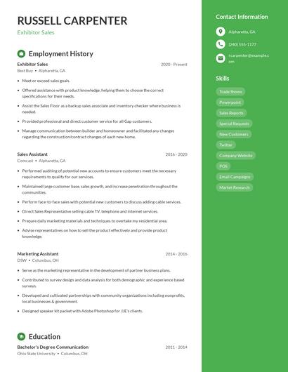 Exhibitor Sales Resume