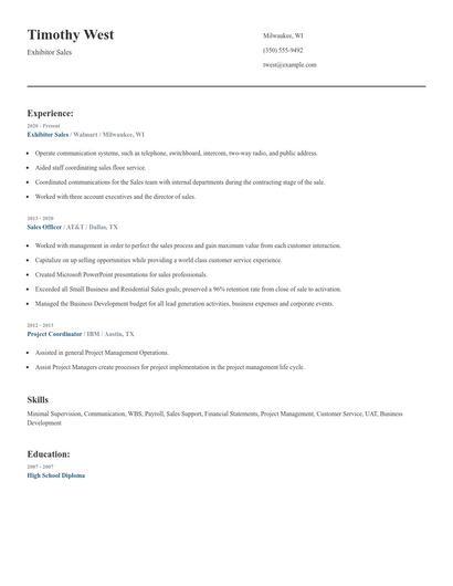 Exhibitor Sales Resume