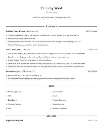 Exhibitor Sales Resume