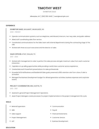 Exhibitor Sales Resume