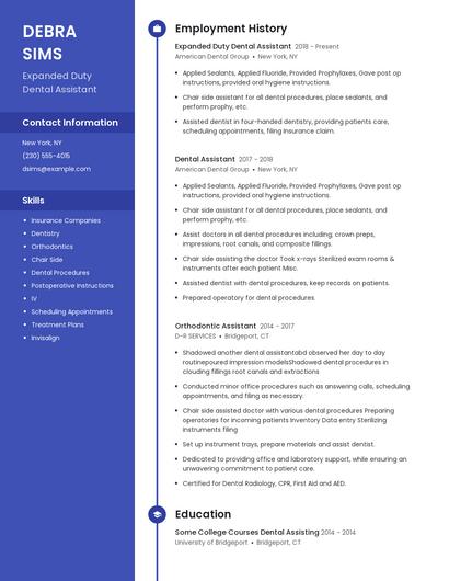 Expanded Duty Dental Assistant Resume