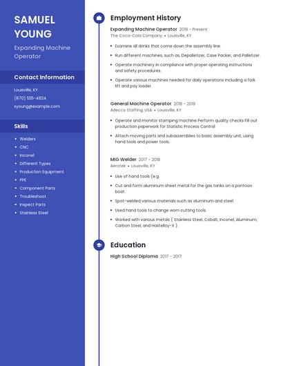 Expanding Machine Operator Resume