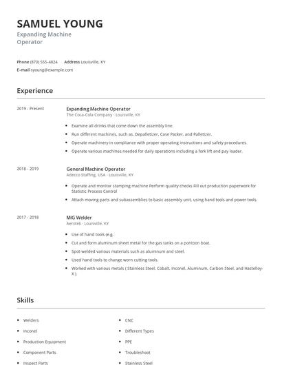 Expanding Machine Operator Resume