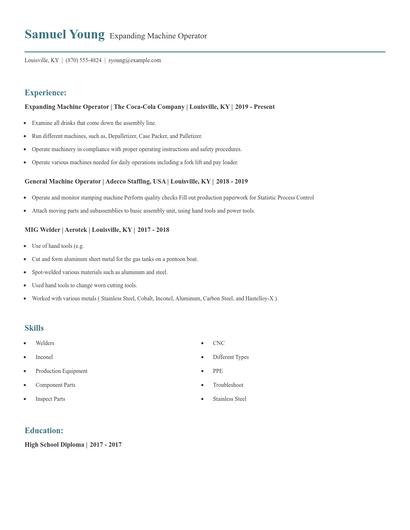 Expanding Machine Operator Resume
