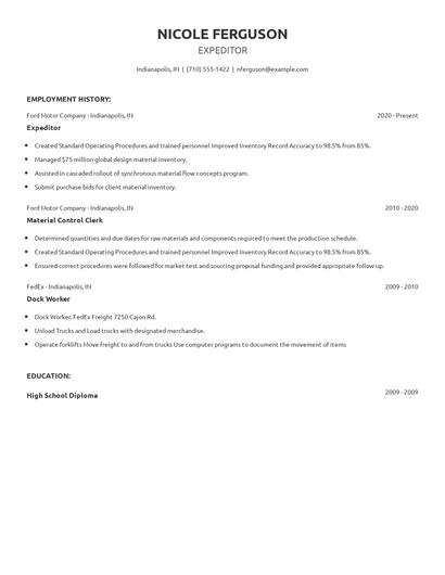 Expeditor Resume