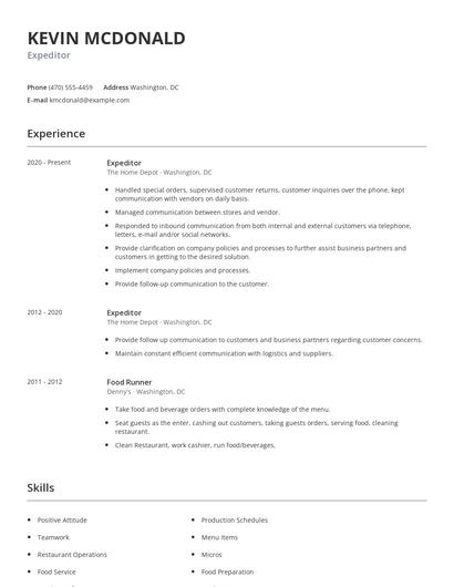 Expeditor Resume