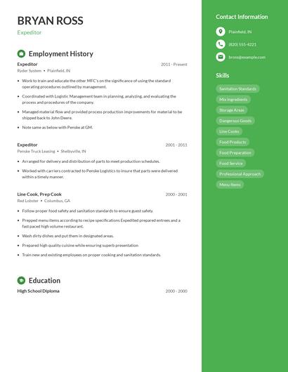 Expeditor Resume
