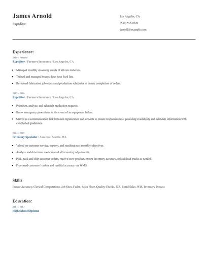 Expeditor Resume
