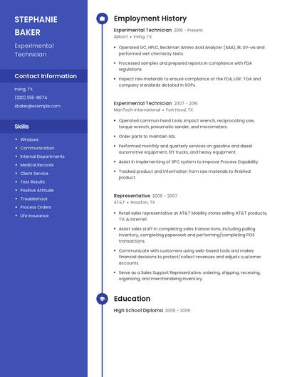 Experimental Technician Resume