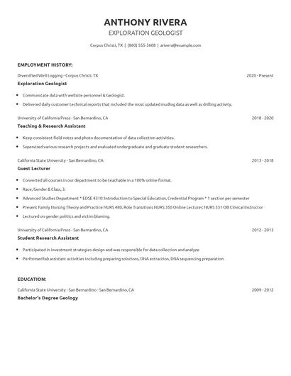 Exploration Geologist Resume