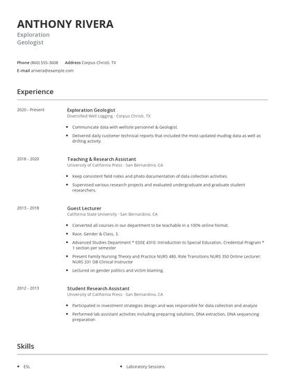 Exploration Geologist Resume