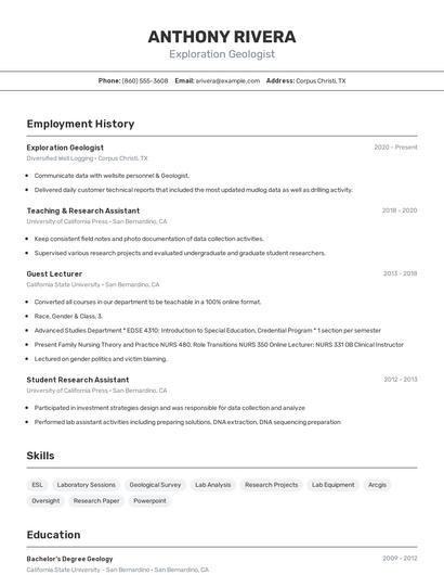 Exploration Geologist Resume