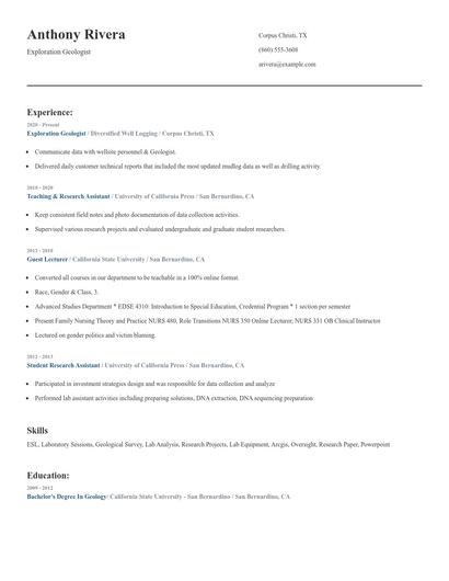 Exploration Geologist Resume
