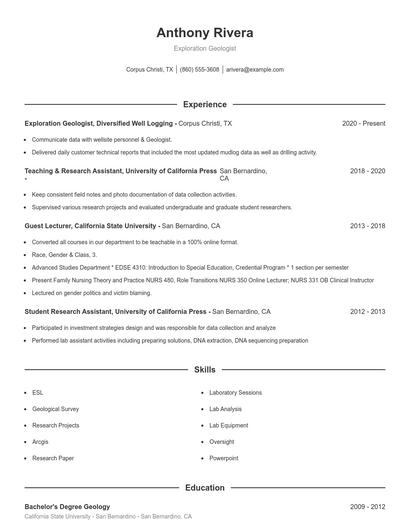 Exploration Geologist Resume